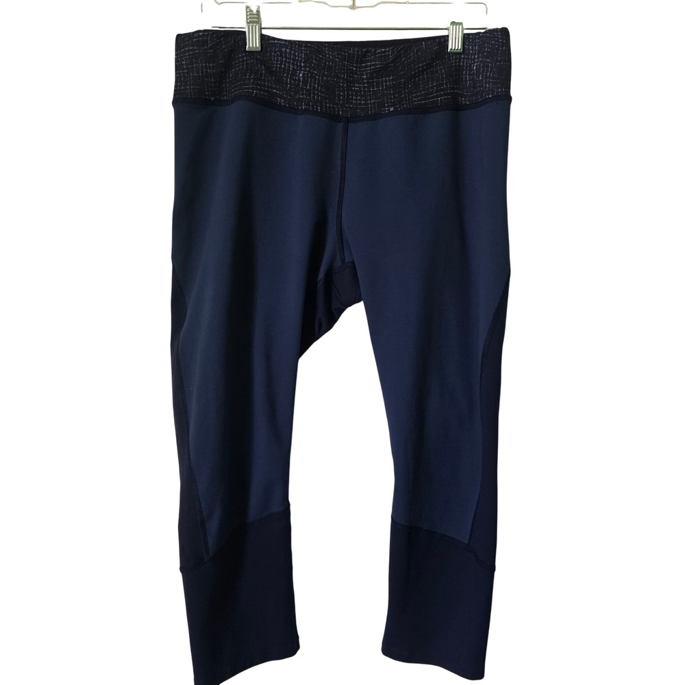 REI‎ Co-op Womens L Navy Cropped Capri Leggings Reflective Hiking Yoga Running